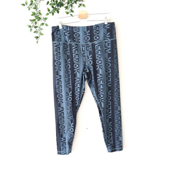 Reebok Blue Black Printed Athletic Fitted Legging Pants Size XL Extra Large - Picture 1 of 4